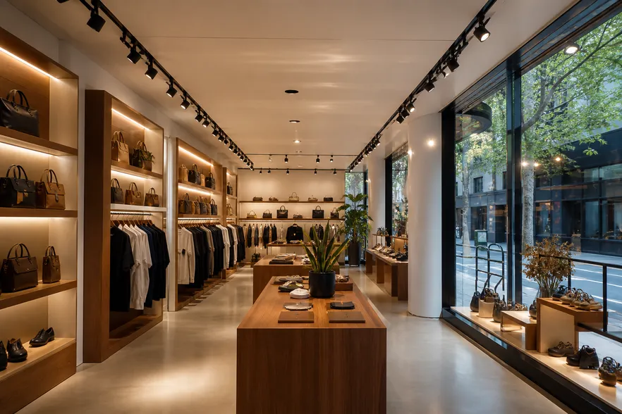 LED display and shopfront lighting in a commercial retail space
