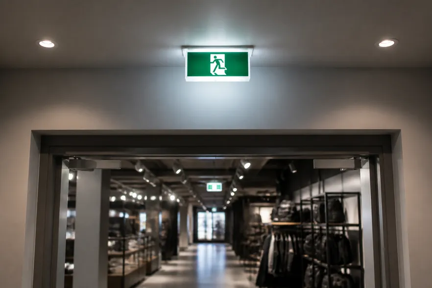 Emergency exit and OHS compliance lighting in a retail store