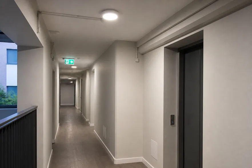 Apartment block common-area corridor electrical inspection